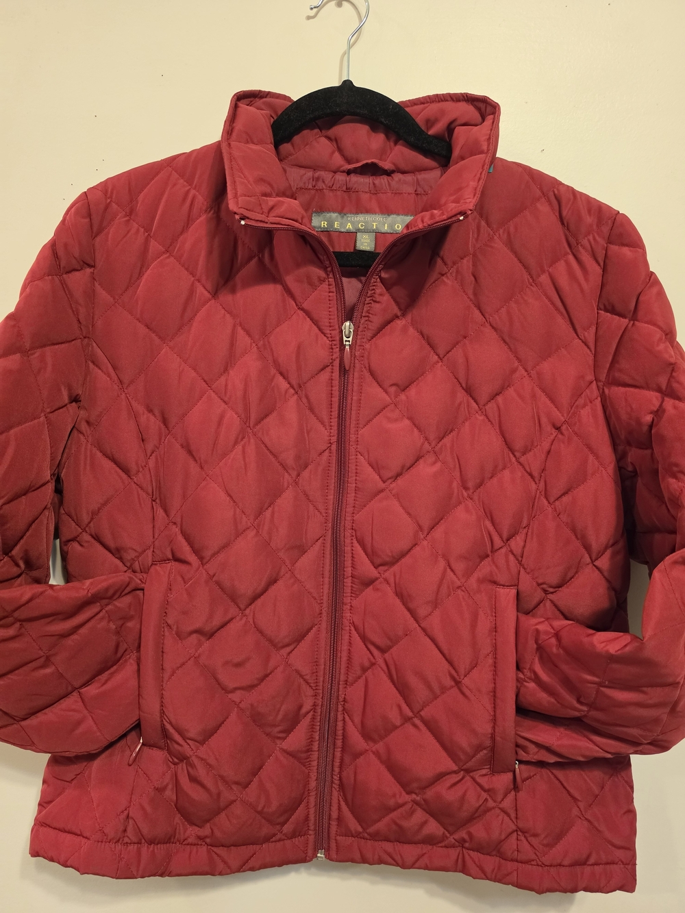 Kenneth Cole Reaction Women's Red Diamond Quilted Down Puffer Jacket Size XL
